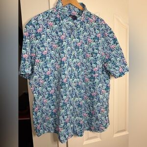Vineyard Vines Blue and Pink Flamingo Shirt